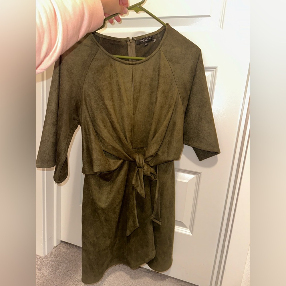 Romeo & Juliet Couture Olive Green Tie-Front Suede Dress